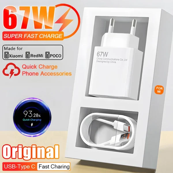 67W GaN Original Type C Quick Charger For Xiaomi 14 13 12 Ultra Redmi Samsung Huawei Oneplus POCO Turbo Fast Charging USB Cable