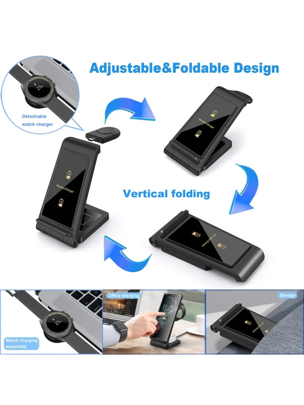 3 in 1 Wireless Charger for Samsung S24 S23 Ultra/S22/S21/Note 20/Z Flip 6/Z Fold 6 Fast Charging Station for Galaxy Watch 7 Pro - Image 2